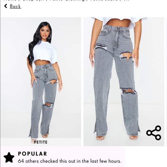 Grey Split Hem Jeans - Picture 4 of 5